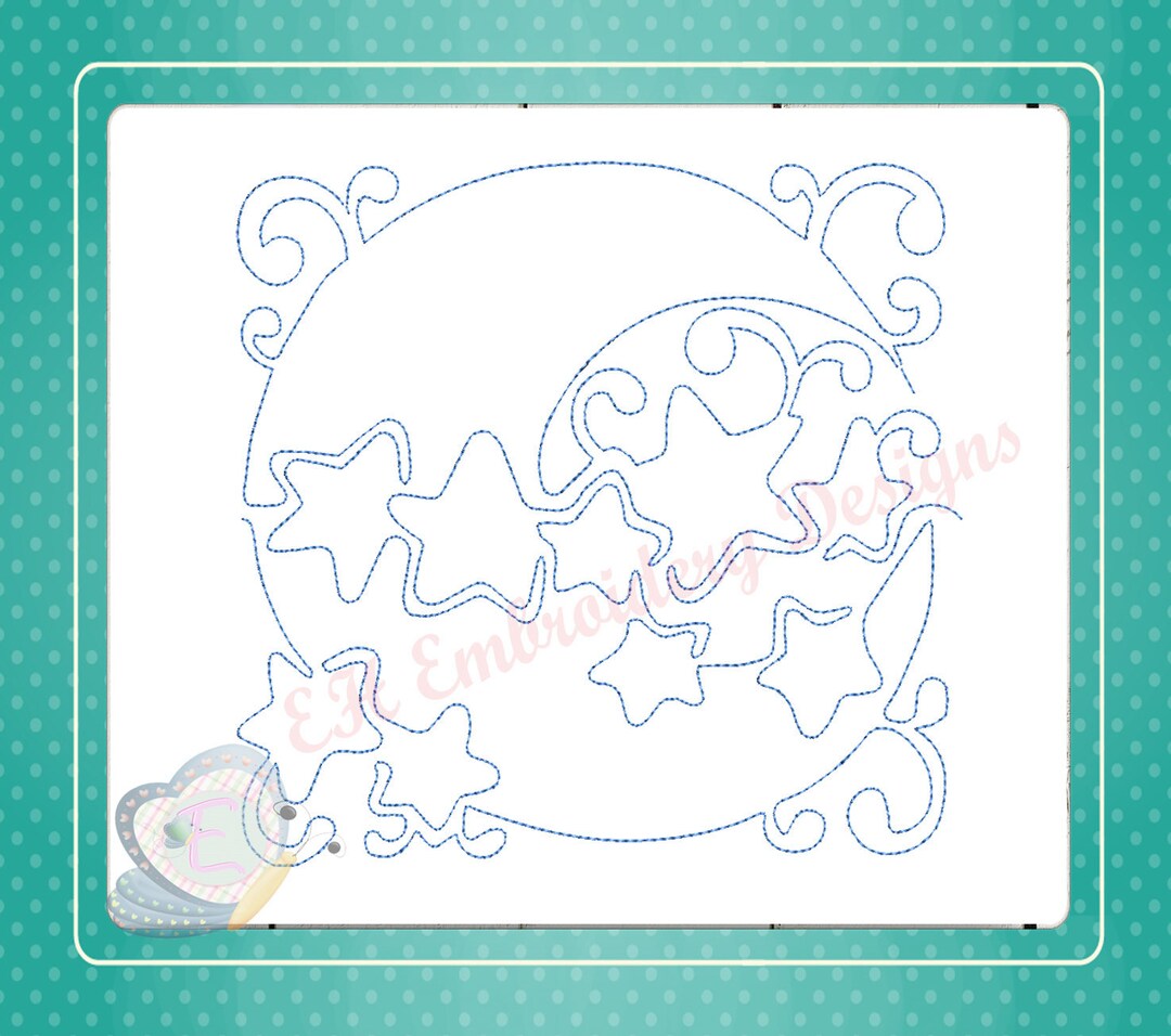 Moon & Stars Nursery Continuous Line Quilt Machine Embroidery Etsy