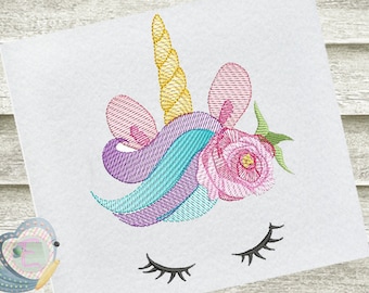 Watercolor Sketch Unicorn Machine Embroidery Design