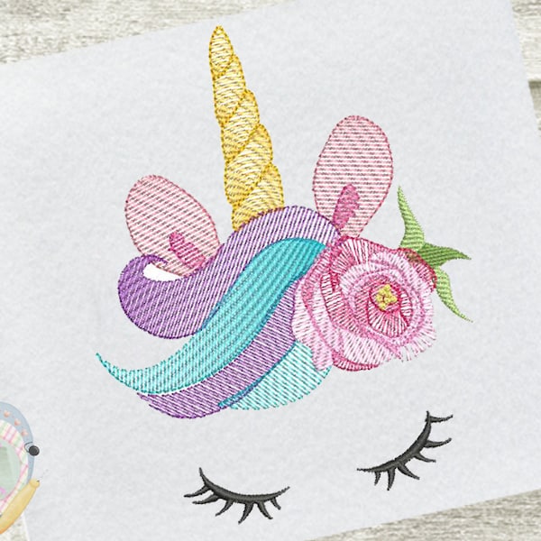 Watercolor Sketch Unicorn Machine Embroidery Design