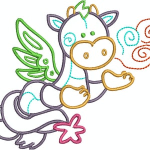 May include: A whimsical cartoon dragon illustration with a white body, outlined in purple, teal, and gold. The dragon has green wings, and is blowing red swirls. A pink star-shaped object is at the bottom.