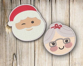 Weihnachtsmann und Mrs. Claus ITH Untersetzer, In The Hoop Maschinenstickerei, Weihnachtsstickerei