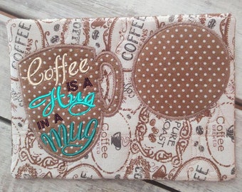 In The Hoop Coffee Cup Mug Rug Embroidery Design