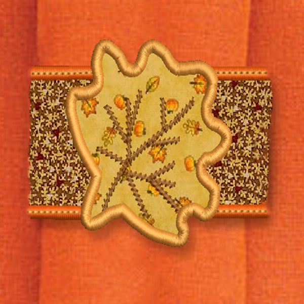 In The Hoop Autumn Napkin Ring, Fall Napkin Holder, Machine Embroidery Design