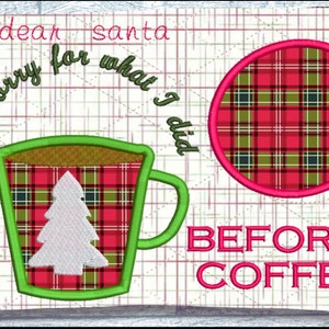 In The Hoop Christmas Mug Rug Machine Embroidery Design