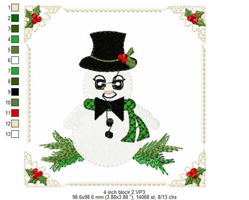 Vintage Snowman Quilt Block Snowman Machine Embroidery Etsy