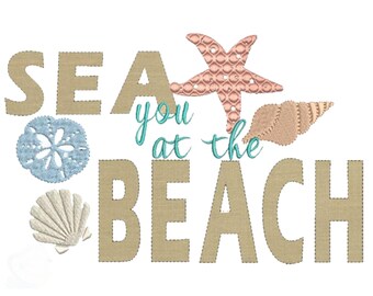 Beach Applique Embroidery Design: Sea You Saying (Digital Download)