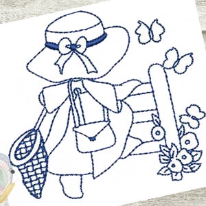 Spring Sunbonnet Redwork/Bluework Machine Embroidery Design Set