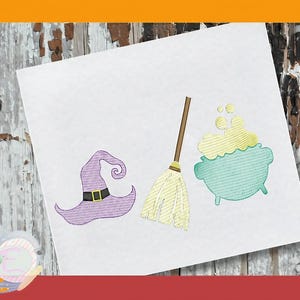 Diseño de relleno de boceto de trío de brujas para bordado a máquina