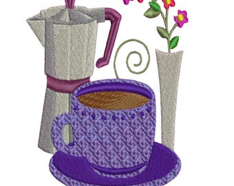 Coffee Embroidery Design, Machine Embroidery
