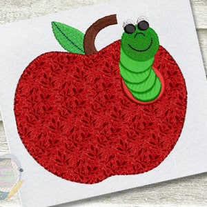 Worm in Apple Blanket Stitch Applique Machine Embroidery Design