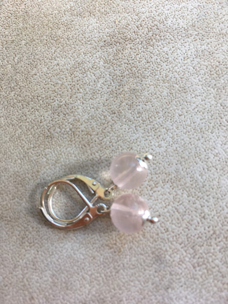 Natural Round 8mm Rose quartz Earrings With Sterling silver Lever Back
