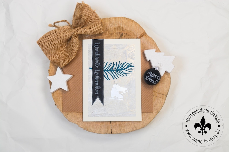 Karte Geldruck Monoprint "Schlittschuhe-Wundervolle Weihnachten" Bild 1