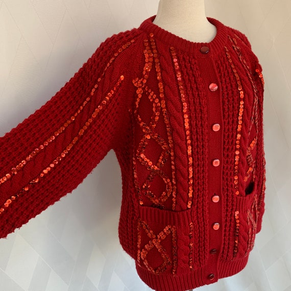 Vintage 1990s Maurada Red Sequined Oversized Cardi