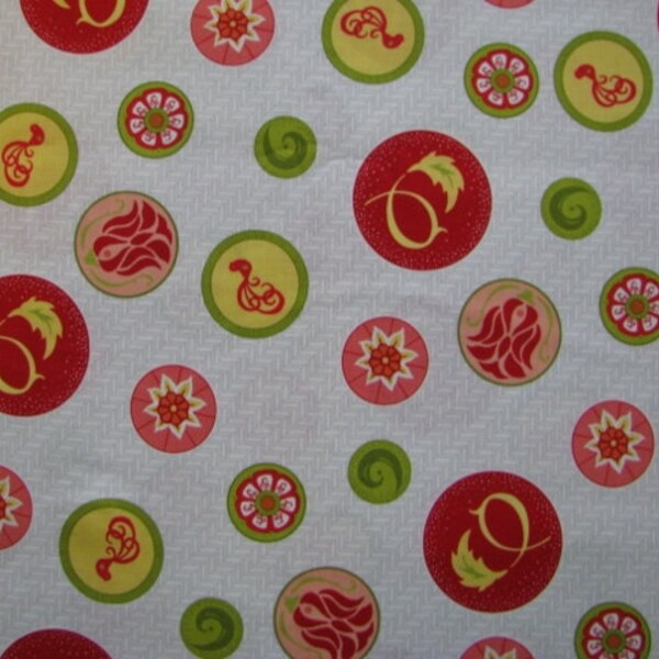 RESERVED: Patty Lotus Fabric Mandala Red Green Yellow Cotton 3 yards/2 separate pieces