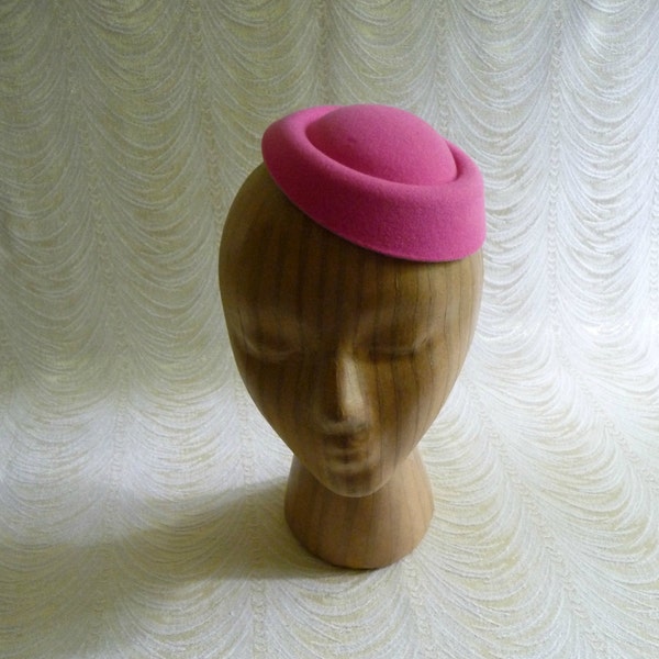 Petunia Pink Pillbox Style Faux Wool Felt Fascinator Base for DIY Hat Projects Millinery Supply