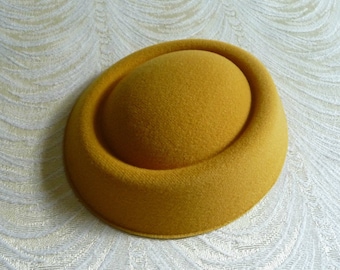 Mustard Yellow Gold Pillbox Style Faux Wool Felt Fascinator Base for DIY Hat Projects Millinery Supply