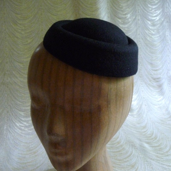 Black Pillbox Style Fascinator Hat Base Faux Wool Felt for DIY Projects Millinery Supply Not Ready to Wear
