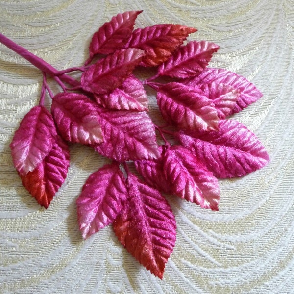 Velvet Leaves Fuchsia Pink Orange Ombre Millinery Beautiful Chic Spray of 18 for Hats Hair Scrapbooking, Fascinators Crafts 7LN0003F