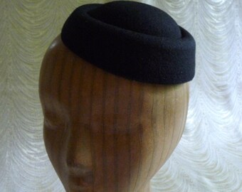 Black Pillbox Style Fascinator Hat Base Faux Wool Felt for DIY Projects Millinery Supply Not Ready to Wear