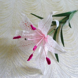 SALE Vintage Silk Stargazer Lily White Fuchsia Hot Pink Flower | Etsy