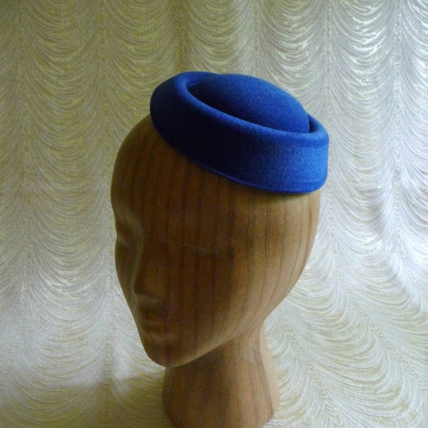 Royal Blue Pillbox Style Faux Wool Felt Fascinator Base for DIY Hat Projects Millinery Supply