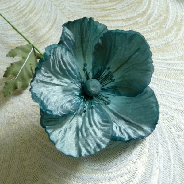 Vintage Silk Poppy Teal Blue Double Silk NOS Germany Millinery for Hats, Fascinators, Floral Arrangements