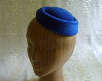 Royal Blue Pillbox Style Faux Wool Felt Fascinator Base for DIY Hat Projects Millinery Supply