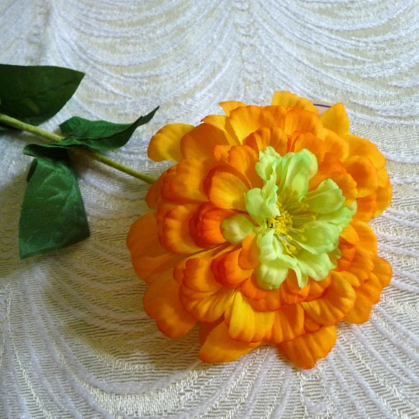 Vintage Millinery Flower Zinnia Light Orange Yellow NOS Germany for Hats, Fascinators, Hair Clips, Crafts