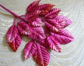 Velvet Leaves Fuchsia Pink Orange Ombre Millinery Beautiful Chic Spray of 18 for Hats Hair Scrapbooking, Fascinators Crafts 7LN0003F