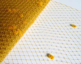 9 Inch Mustard Yellow Gold Dot Veiling for Hats Millinery Chenille Spotted Birdcage Russian French Netting DIY Veils Blushers Fascinators