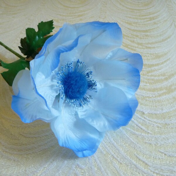 Vintage Millinery Anemone Azure Blue Shaded Silk Flower NOS Germany for Hats Fascinators Bouquets Crowns Floral Arrangements