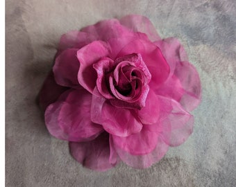 7.5" Dark Fuchsia Rose Satin Organdy Velvet Millinery Flower with Pin for Hats Gowns Sashes Fascinators