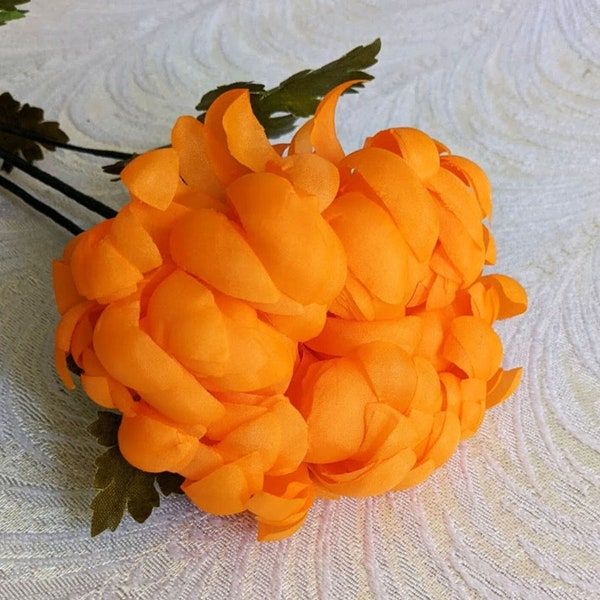 Große Vintage Französische tiefe Orange Chrysantheme Hutmacher Blume Pom Pom NOS für Hüte Hochzeiten Fascinator, Blumensträuße, Blumenarrangements