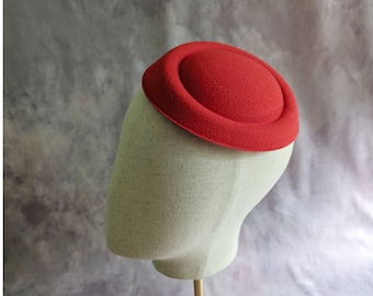 Lipstick Red Pillbox Style Faux Felt Fascinator Base for DIY Hat Projects Millinery Supply