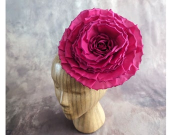 Large 8" Fuchsia Red Silk Rose Magenta Millinery Flower for Hats Gowns Fascinators Costumes