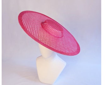 17.25" Hot Pink Cartwheel Hat Base Woven Sinamay Fuchsia Large Wide Brim Hat Form for DIY Millinery Supply Round Shape Not Ready to Wear