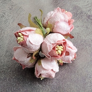 Rose Buds Bunch of 6 Small Peachy Pink Fabric Millinery Flowers for Hats Floral Crowns Crafts