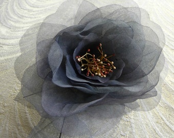 Organdy Rose Dark Steel Gray Millinery for Hats, Brooch, Crafts 3FN0043G