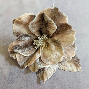 Beige Brown Ombre Velvet Rose Millinery Flower with Leaves for Hats Fascinators Hair Clips Brooch 3FN0081BR