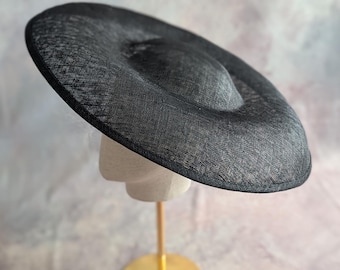 18" Black Hat Base Sinamay Straw Dome-Style Brim Hatinator Form DIY Hatinator Millinery Supply Not Ready to Wear