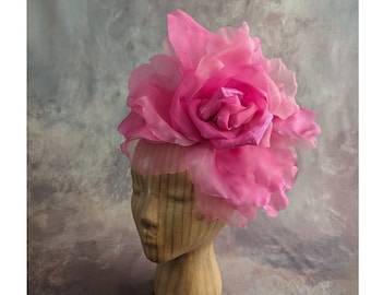 NEW COLOR Large 12" Silk and Velvet Hot Pink Fuchsia Rose for Hats Gowns Home Dec Fascinators Not Ready to Wear