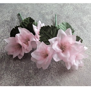 Two Sprays Tiny Pink Silk Vintage Flowers 6 Blossoms with Leaves for Dolls, Corsage, Hats Small Size NOS Millinery