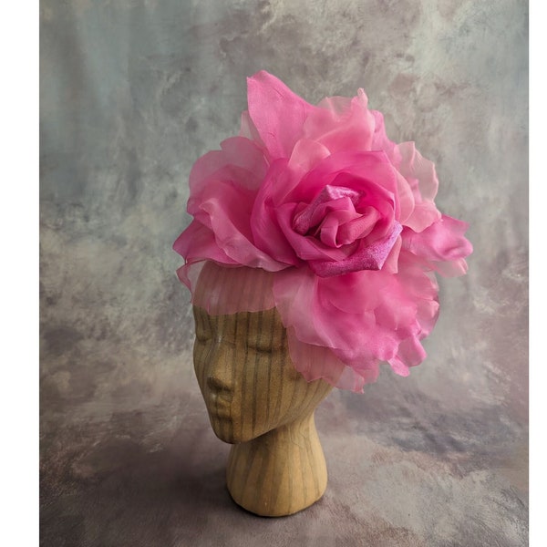 Large 12" Silk and Velvet Hot Pink Fuchsia Rose for Hats Gowns Home Dec Fascinators Not Ready to Wear
