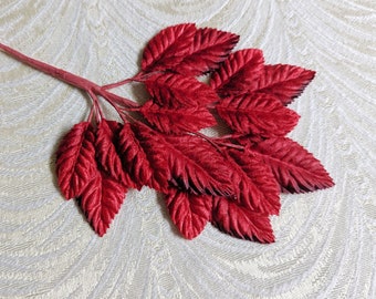 Velvet Millinery Leaves Red Shaded Beautiful Spray of 18 for Hats Scrapbooking, Fascinators, Crafts 7LN0003R