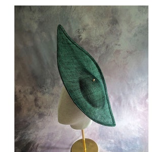 17" Forest Green Hatinator Base Sinamay Straw Navette Pointed Elliptical Hat Form for DIY Fascinator Millinery Supply  Not Ready to Wear