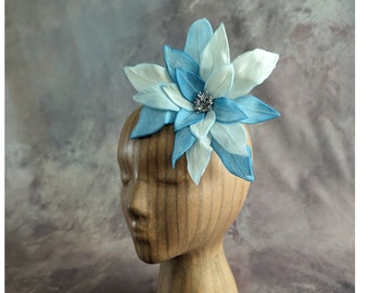 7.5" Vintage Handmade Silk Lily from Paris Shaded Aqua Blue Millinery Flower for Hats Gowns Costumes