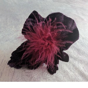Aubergine Velvet with Burgundy Feathers Millinery Decoration for Hats Gowns Costumes NOS