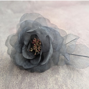 4&quot; Organdy Rose Dark Steel Gray Millinery Flower NOS for Hats, Fascinators, Costumes, Crafts 3FN0043G