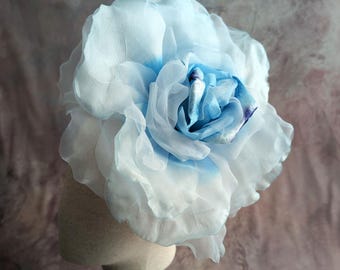 Large 12" Light Blue Silk and Velvet Rose Millinery Flower for Hats Gowns Home Dec Fascinators Not Ready to Wear