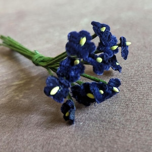 Velvet Millinery Forget Me Nots Flowers Navy Blue One Dozen Small Blossoms for Dolls Crafts Scrapbook Hats